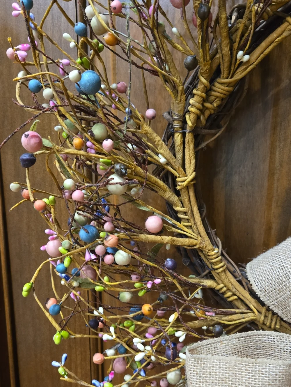Summer Grapevine Berry Wreath with Burlap Bow Country Decor